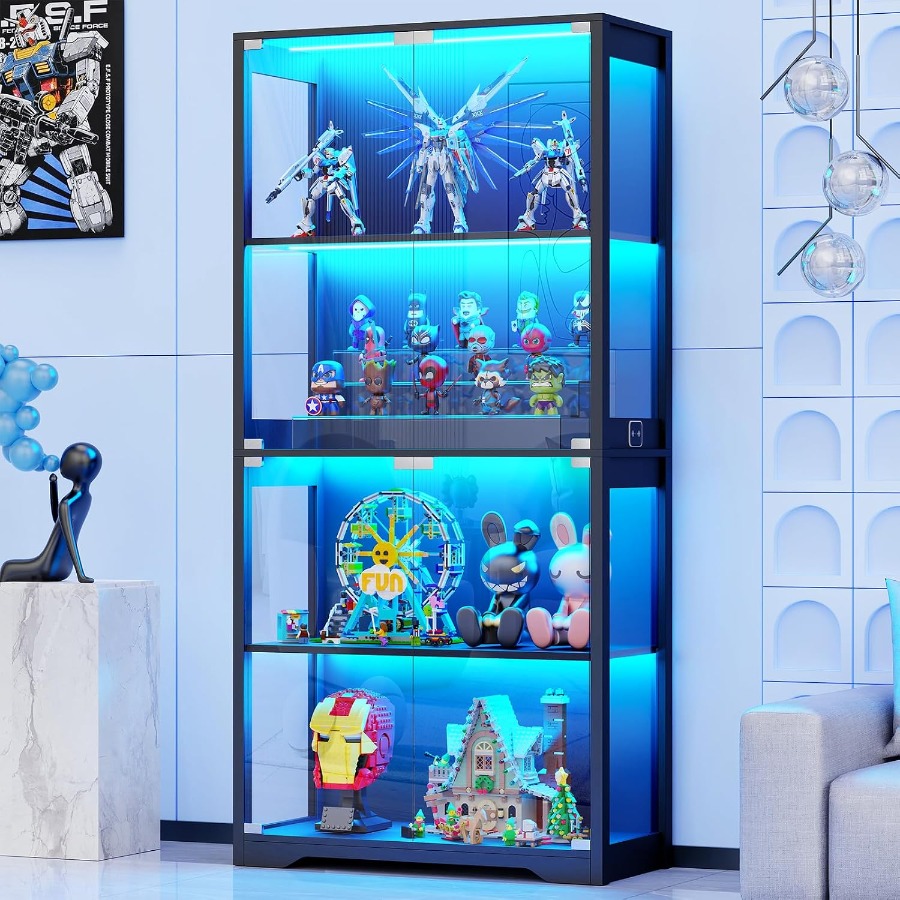 Glass Cabinet Display - Display Cabinet with Glass Doors, 4-Tier
